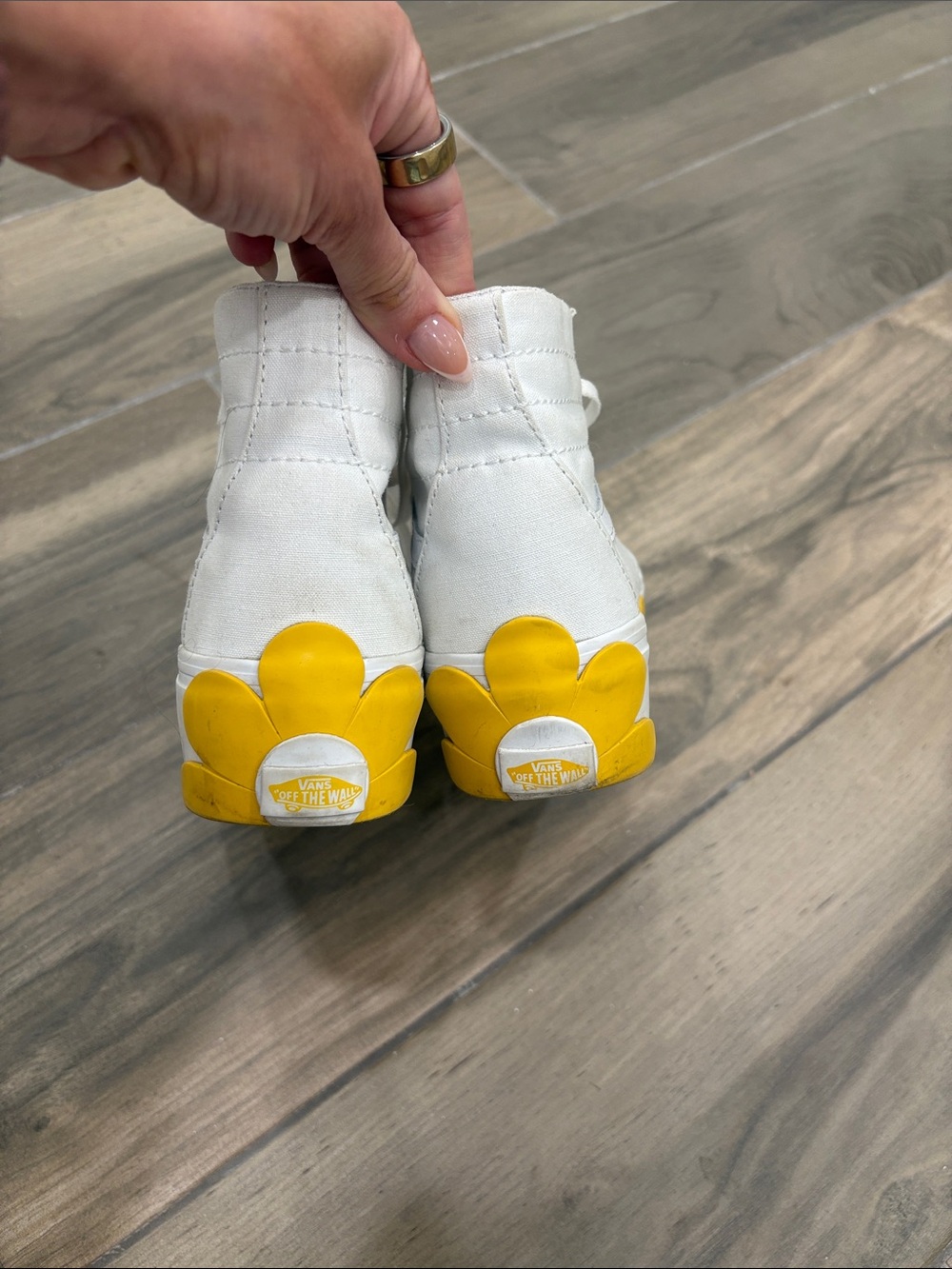 Vans White High-Top Canvas Sneakers with Yellow Daisy Sole Detail - Picture 3 of 7
